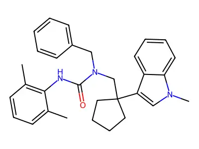 Urea, N'-(2,6-dimethylphenyl)-N-((1-(1-methyl-1H-indol-3-yl)cyclopentyl)methyl)-N-(phenylmethyl)- structure