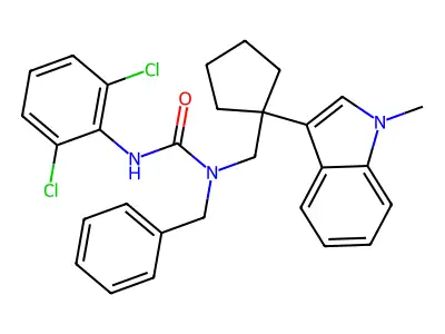 Urea, N'-(2,6-dichlorophenyl)-N-((1-(1-methyl-1H-indol-3-yl)cyclopentyl)methyl)-N-(phenylmethyl)- structure