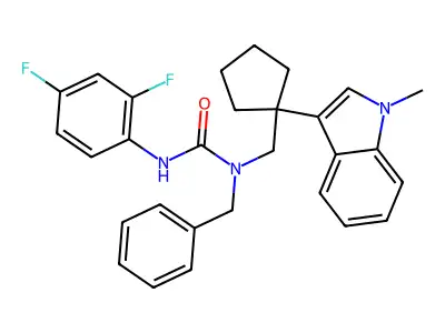 Urea, N'-(2,4-difluorophenyl)-N-((1-(1-methyl-1H-indol-3-yl)cyclopentyl)methyl)-N-(phenylmethyl)- structure