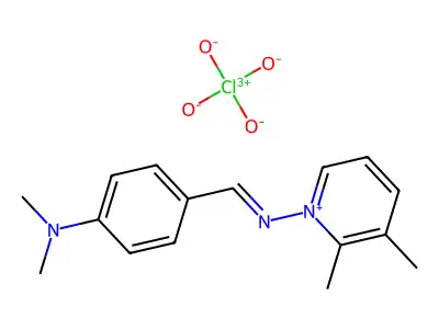 4-[(2,3-dimethylpyridin-1-ium-1-yl)iminomethyl]-N,N-dimethylaniline perchlorate structure