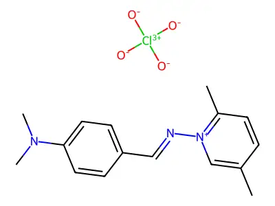 4-[(2,5-dimethylpyridin-1-ium-1-yl)iminomethyl]-N,N-dimethylaniline perchlorate structure