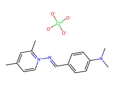4-[(2,4-dimethylpyridin-1-ium-1-yl)iminomethyl]-N,N-dimethylaniline perchlorate structure