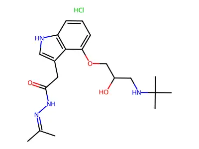1H-Indole-3-acetic acid, 4-(3-((1,1-dimethylethyl)amino)-2-hydroxypropoxy)-, (1-methylethylidene)hydrazide, monohydrochloride structure