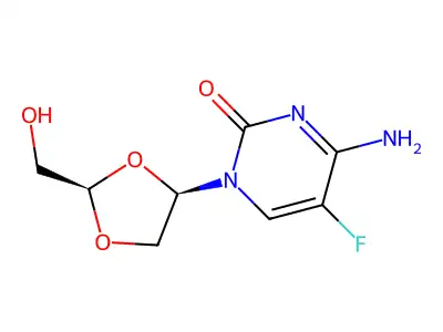 4-amino-5-fluoro-1-[(2R,4R)-2-(hydroxymethyl)-1,3-dioxolan-4-yl]pyrimidin-2-one structure