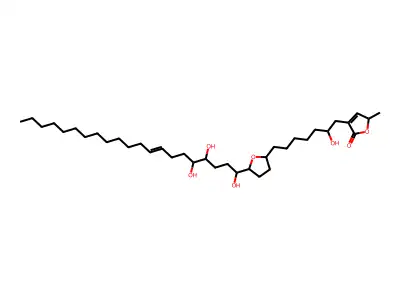 4-[2-hydroxy-7-[5-(1,4,5-trihydroxyhenicos-8-enyl)oxolan-2-yl]heptyl]-2-methyl-2H-furan-5-one structure