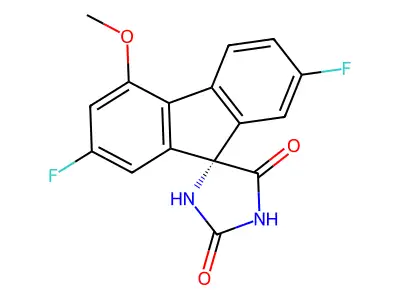 Spiro(9H-fluorene-9,4'-imidazolidine)-2',5'-dione, 2,7-difluoro-4-methoxy-, (S)- structure