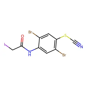 Thiocyanic acid, 2,5-dibromo-4-(2-iodoacetamido)phenyl ester structure