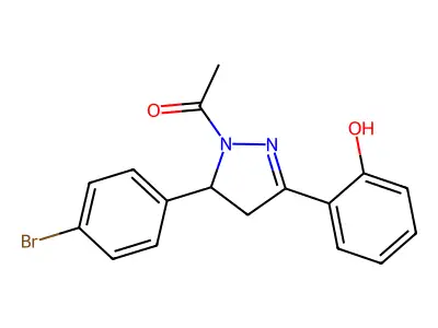 1-(5-(4-bromophenyl)-3-(2-hydroxyphenyl)-4,5-dihydro-1H-pyrazol-1-yl)ethanone structure