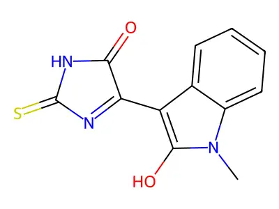 1-methyl-3-(5-oxo-2-thioxo-4-imidazolidinylidene)-1,3-dihydro-2H-indol-2-one structure