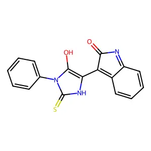 (3Z)-3-(5-oxo-1-phenyl-2-sulfanylideneimidazolidin-4-ylidene)-1H-indol-2-one structure
