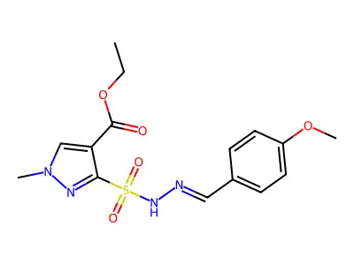 1H-Pyrazole-4-carboxylicacid, 3-[[2-[(4-methoxyphenyl)methylene]hydrazinyl]sulfonyl]-1-methyl-, ethylester structure