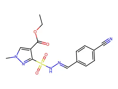 1H-Pyrazole-4-carboxylicacid, 3-[[2-[(4-cyanophenyl)methylene]hydrazinyl]sulfonyl]-1-methyl-, ethylester structure