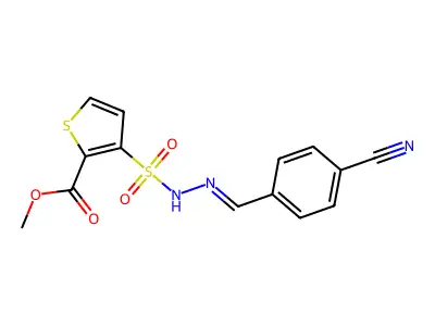 Methyl 3-[[(4-cyanophenyl)methylideneamino]sulfamoyl]thiophene-2-carboxylate structure