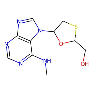 [(2R,5S)-5-[6-(methylamino)purin-7-yl]-1,3-oxathiolan-2-yl]methanol structure