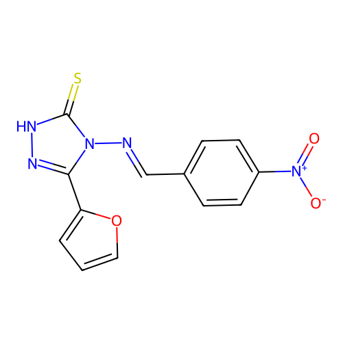 (E)-5-(furan-2-yl)-4-((4-nitrobenzylidene)amino)-4H-1,2,4-triazole-3-thiol structure