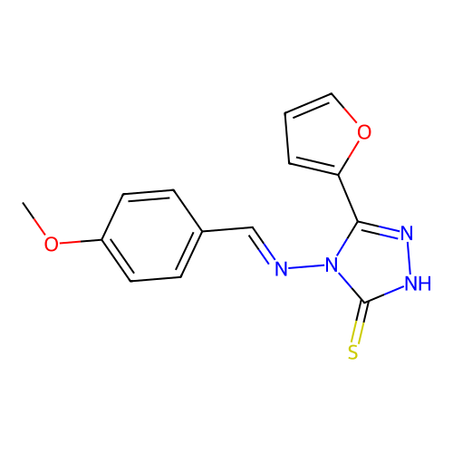 3-(furan-2-yl)-4-[(E)-(4-methoxyphenyl)methylideneamino]-1H-1,2,4-triazole-5-thione structure