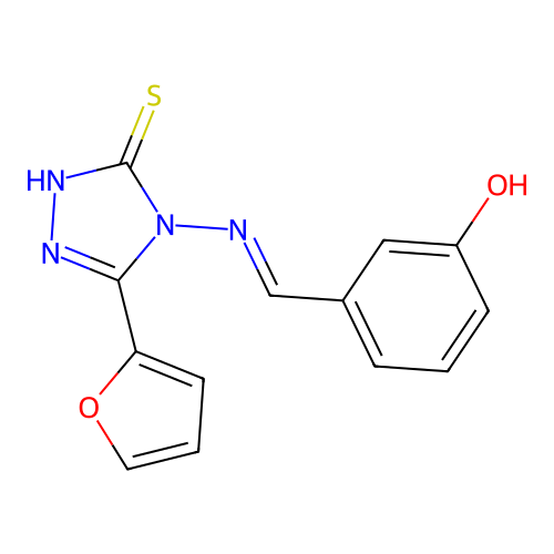 3-(((3-(2-Furyl)-5-mercapto-4H-1,2,4-triazol-4-YL)imino)methyl)phenol structure