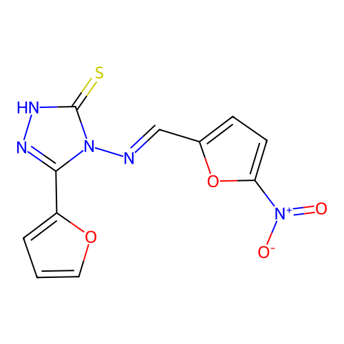 4-(5-Nitrofurfurylideneamino)-3-(furan-2)-5-mercapto-1,2,4-triazole structure