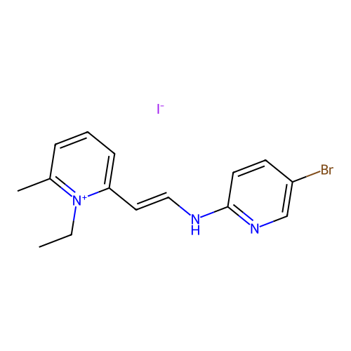 2-(2-((5-Bromo-2-pyridyl)amino)vinyl)-1-ethyl-6-methylpyridinium iodide structure