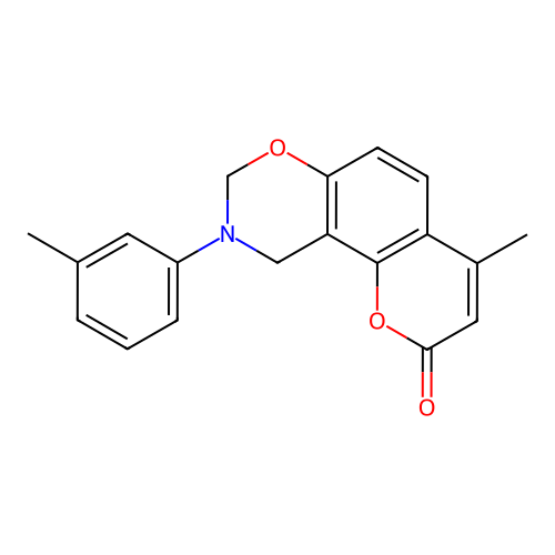 4-methyl-9-(m-tolyl)-9,10-dihydrochromeno[8,7-e][1,3]oxazin-2(8H)-one structure