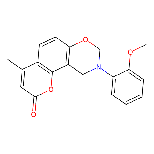 9-(2-methoxyphenyl)-4-methyl-9,10-dihydrochromeno[8,7-e][1,3]oxazin-2(8H)-one structure
