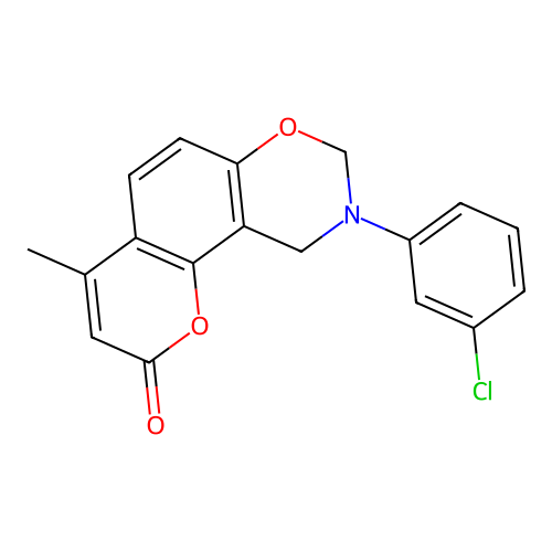 9-(3-chlorophenyl)-4-methyl-9,10-dihydrochromeno[8,7-e][1,3]oxazin-2(8H)-one structure