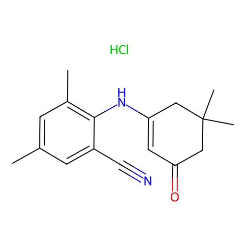 2-((5,5-dimethyl-3-oxocyclohex-1-en-1-yl)amino)-3,5-dimethylbenzonitrile hydrochloride structure