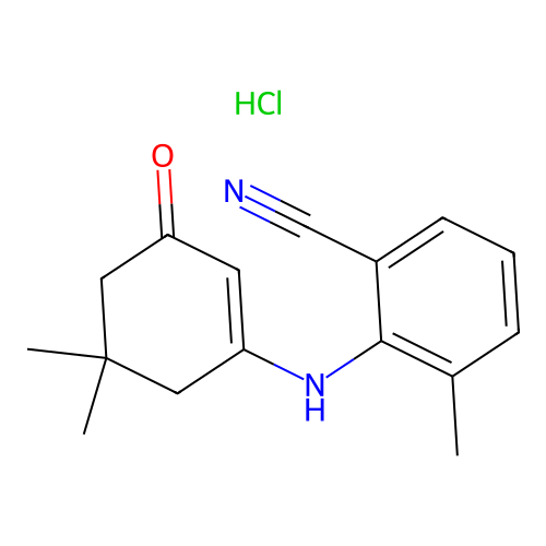 2-((5,5-dimethyl-3-oxocyclohex-1-en-1-yl)amino)-3-methylbenzonitrile hydrochloride structure
