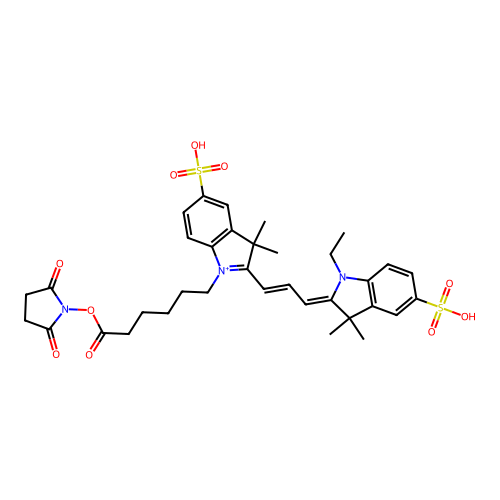 1-[6-(2,5-Dioxopyrrolizinooxy)-6-oxohexyl]-2-[3-(1-ethyl-3,3-dimethyl-5-sulfoindoline-2-ylidene)-1-propenyl]-3,3-dimethyl-5-sulfo-3H-indole-1-ium structure