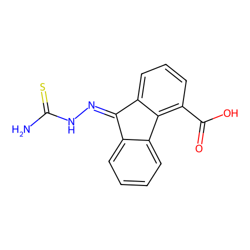(9E)-9-(2-carbamothioylhydrazinylidene)-9H-fluorene-4-carboxylic acid structure