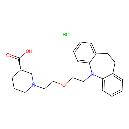 (R)-N-(2-(2-(10,11-Dihydro-5H-dibenz[b,f]azepin-5-yl)ethoxy)ethyl)-3-piperidinecarboxylic acid hydrochloride structure
