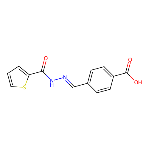 4-[(E)-(thiophene-2-carbonylhydrazinylidene)methyl]benzoic acid structure