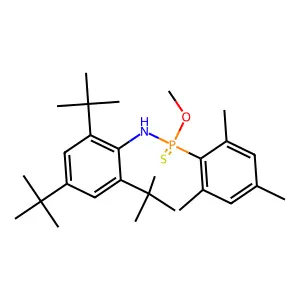 2,4,6-tritert-butyl-N-[methoxy-(2,4,6-trimethylphenyl)phosphinothioyl]aniline structure