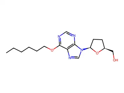 Inosine, 2',3'-dideoxy-6-O-hexyl- structure