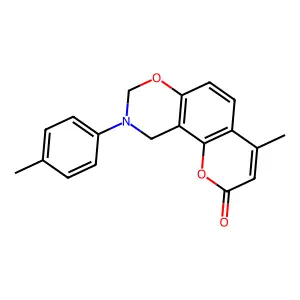 4-methyl-9-(4-methylphenyl)-9,10-dihydro-2H,8H-chromeno[8,7-e][1,3]oxazin-2-one structure