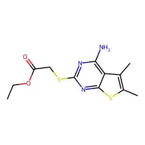 Ethyl 2-(4-amino-5,6-dimethylthiopheno[2,3-d]pyrimidin-2-ylthio)acetate structure