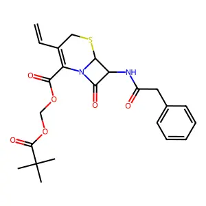 Pivaloyloxymethyl 7-phenylacetamido-3-vinyl-3-cephem-4-carboxylate structure