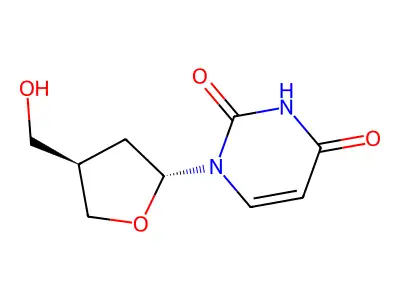 alpha-2'-Oxa-carbocyclic-2',3'-dideoxyuridine structure