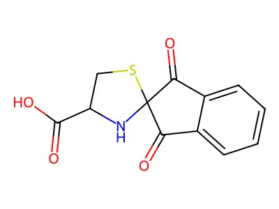 1,3-Dioxo-1,3-dihydrospiro[indene-2,2'-[1,3]thiazolidine]-4'-carboxylic acid structure