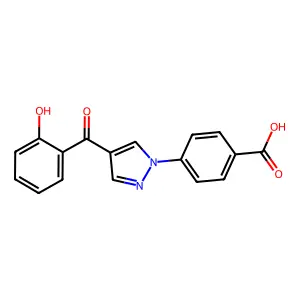 4-[4-(2-hydroxybenzoyl)-1H-pyrazol-1-yl]benzenecarboxylic acid structure