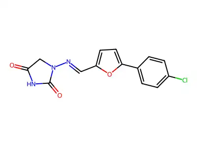 (E)-1-((5-(4-chlorophenyl)furan-2-yl)methyleneamino)imidazolidine-2,4-dione structure