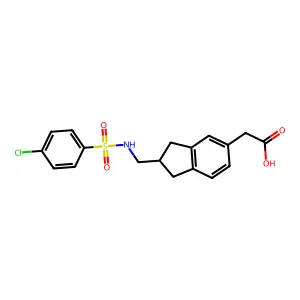 [2-[(4-Chlorophenyl)sulfonylaminomethyl)indan-5-yl]acetic acid structure