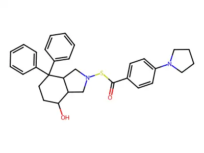 Thiopyrano(2,3-c)pyrrole, octahydro-4,4-diphenyl-6-((2-(1-pyrrolidinyl)phenyl)acetyl)-, 1-oxide, (1-alpha,4a-alpha,7a-alpha)-(+-)- structure