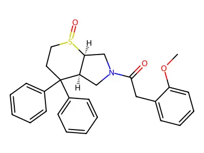 Thiopyrano(2,3-c)pyrrole, octahydro-4,4-diphenyl-6-((2-methoxyphenyl)acetyl)-, 1,1-dioxide, cis-(+-)- structure