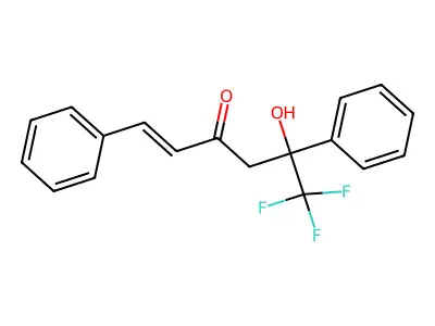 (E)-6,6,6-trifluoro-5-hydroxy-1,5-diphenylhex-1-en-3-one structure