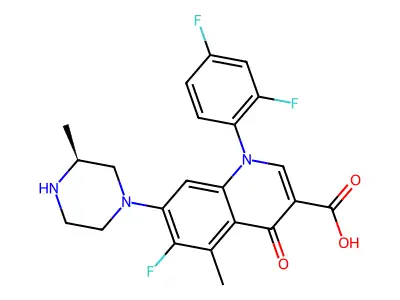 3-Quinolinecarboxylic acid, 1,4-dihydro-1-(2,4-difluorophenyl)-6-fluoro-5-methyl-7-(3-methyl-1-piperazinyl)-4-oxo-, (S)- structure