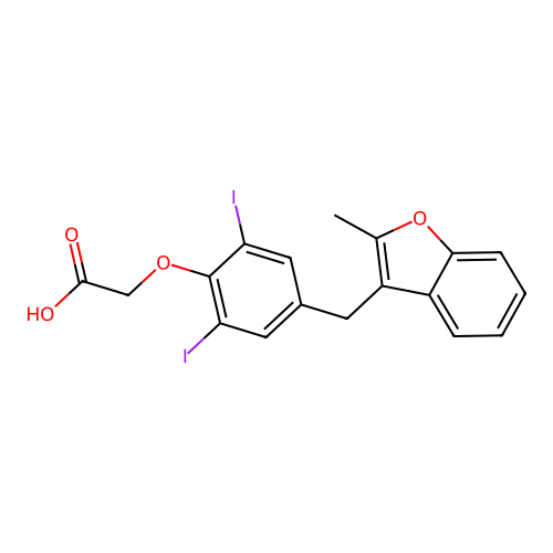 2-methyl-3-(3,5-diiodo-4-carboxymethoxybenzyl)benzofuran structure