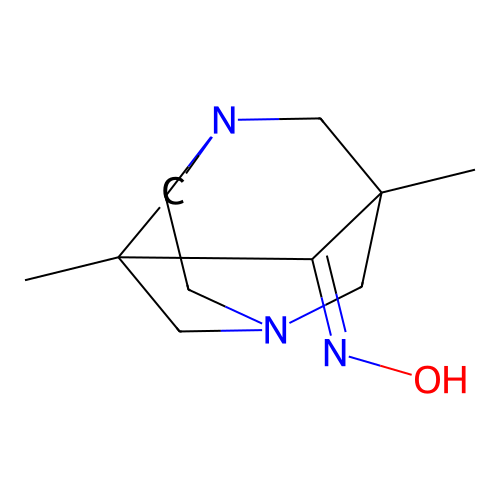 1,8-Dimethyl-3,6-diazatricyclo[4.3.1.1~3,8~]undecan-9-one oxime structure