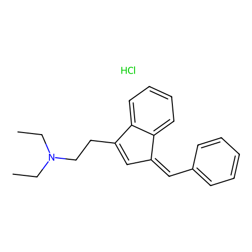 Indene-3-ethylamine, 1-benzylidene-N,N-diethyl-, hydrochloride structure