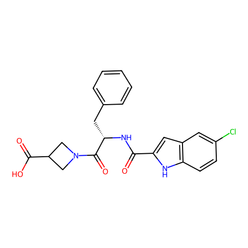 [5-Chloro-1H-indol-2-carbonyl-phenylalaninyl]-azetidine-3-carboxylic acid structure